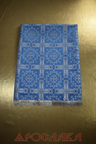 АРТ1804 Скатерть голубая с серебром шелк Подольский,отделка бахрома щетка,без креста. Размер:145*95