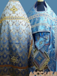 АРТ193. Риза греческая парча Виноград, отделка цветной галун (голубой с золотом).