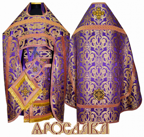 АРТ237. Риза парча греческая Апостольская, отделка цветной галун (фиолетовый с золотом).