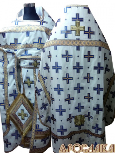 АРТ253. Риза греческий шелк Прямой крест, отделка цветной галун (синий с золотом), витые кисти на палице.