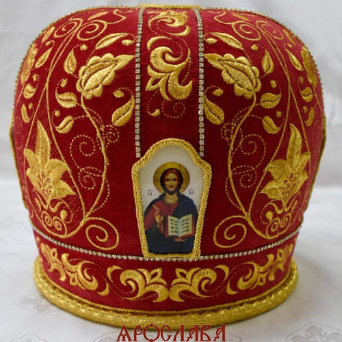 АРТ2752. Митра вышитая Королевская Лилия. Иконы в рамке. Расшита стразовой дорожкой.