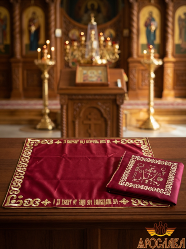 АРТ296. Илитон на престол вышитый Да Воскреснет Бог. Размер 80*70.Ткань однотонный атласный шелк.