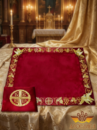 АРТ300. Илитон на престол вышитый Ника с херувимами. Размер 80*70.Ткань однотонный атласный шелк.