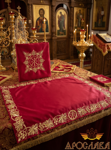 АРТ302. Илитон на престол вышитый Альфа-Омега,увеличенный. Размер 80*70.Ткань однотонный атласный шелк.