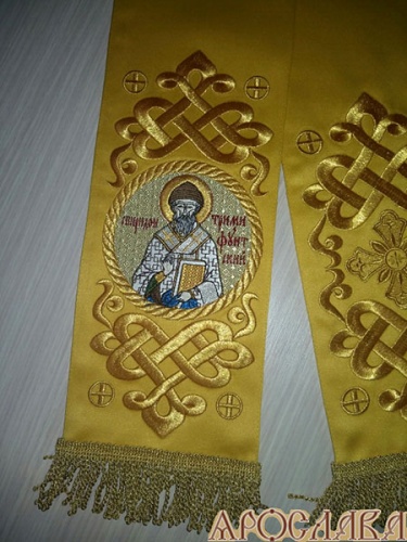 АРТ644. Заклада Евангелие вышитый рисунок Византийский, с вышитой иконой свт.Спиридона Тримифунтского.