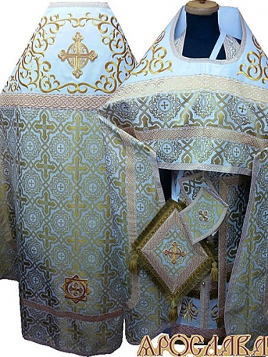 АРТ844. Риза шелк Златоуст. Комбинированная с вышивкой рисунок Византийский: власяница, окошки епитрахили, низ набедренника.