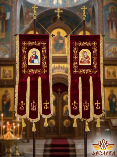 АРТ1008. Хоругви вышитые. Размер 145*50. Пара.Иконы вышитые.