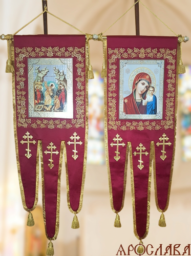 АРТ1062. Хоругви вышитые Виноградная лоза, иконы оргалит. Вышивка с четырех сторон.