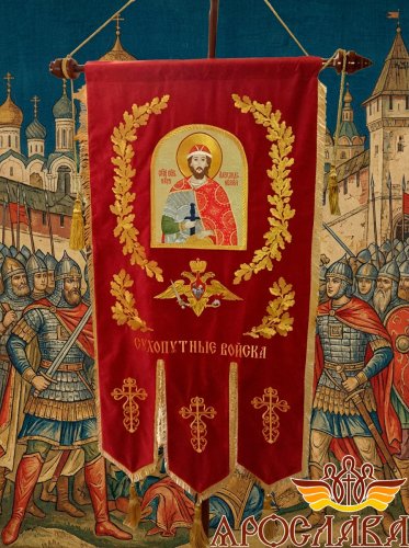 АРТ1067. Хоругвь вышитая Полковое знамя. Икона св.бл. князя Александра Невского. Ткань бархат. Размер 155*62