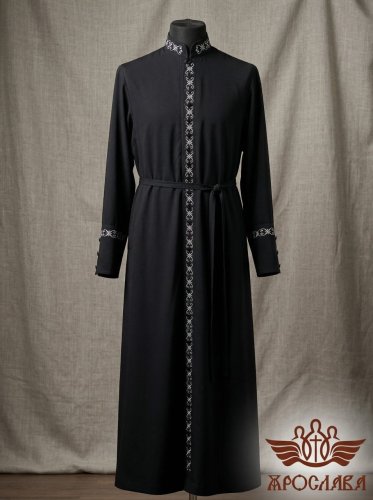 АРТ1153. Подрясник-платье основа русская, ворот греческий, 33 пуговицы,ткань вискоза. Вышитый рис №12:ворот, планка, манжеты.