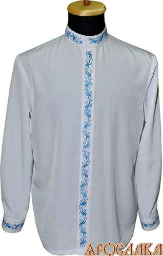 АРТ1213. Рубашка белый мокрый шелк,потайная застежка. Ворот стойка. Вышивка шелком: ворот, планка, манжеты.