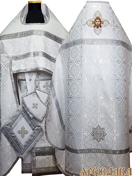 АРТ152. Риза шелк Златоуст.Вышитая икона Спас Нерукотворный образ в кресте.
