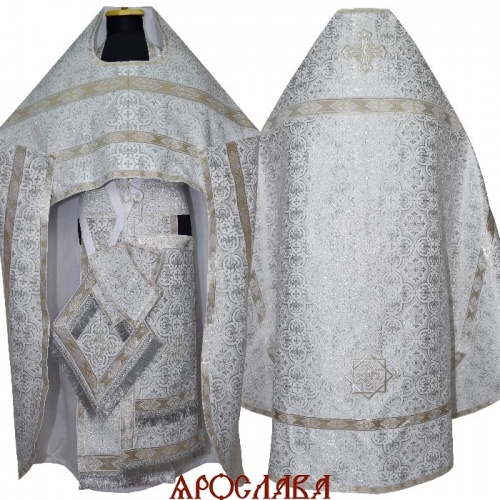 АРТ1543. Риза парча Василия, отделка цветной галун(белый с серебром).
