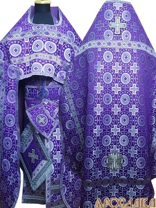 АРТ188. Риза шелк Мирликийский крест крупный, отделка цветной галун(фиолетовый с серебром).