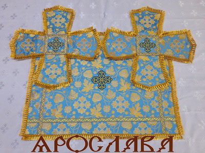 АРТ2146. Покровцы гречская парча,отделка цветной галун и бахрома. Чаша 0,75л.