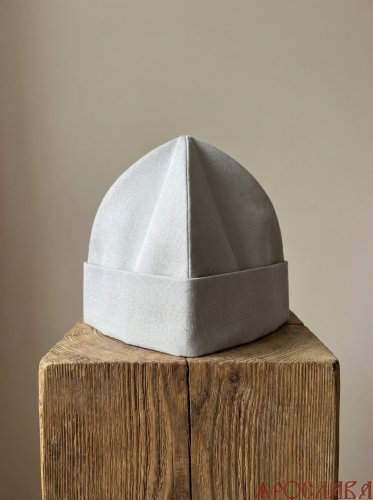 АРТ 2276. Скуфия русская, летняя с отворотом. Ткань лен. Подклад хлопок.