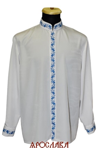 АРТ2429. Рубашка белый мокрый шелк,потайная застежка. Ворот стойка. Вышивка шелком: ворот, планка, манжеты.