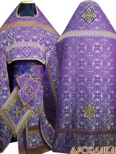 АРТ251.Риза парча Василия, отделка цветной галун(фиолетовый с золотом), витая бахрома.