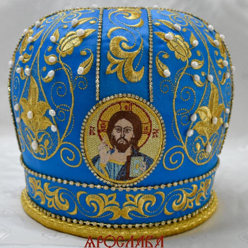 АРТ2767. Митра вышитая Королевская Лилия. Иконы вышитые. Расшита стразами, натуральным жемчугом.