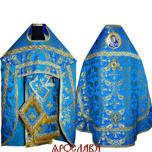 АРТ2789. Риза парча Слуцкий, отделка цветной галун. Вышитая икона Владимировская Божия Матерь.