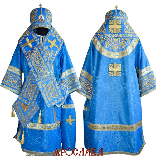 АРТ2807. Архиерейское облачение с вышивкой рисунок Русский Афон, комбинированный с церковным однотонным шелком Саров. Без бахромы.
