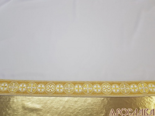 АРТ619. Подризник с отделкой цветным галуном рисунок Георгиевский (белый с золотом). Ширина галуна 6см.